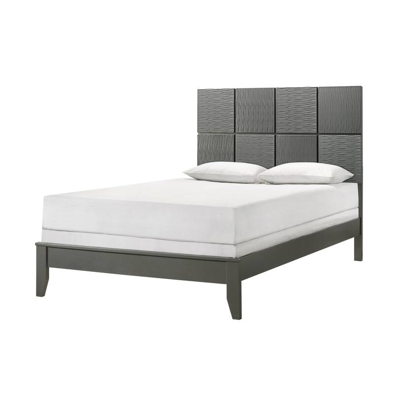 Full Size Bed with Geometric Paneling Headboard in Gray Gun Metal Finish - Gray
