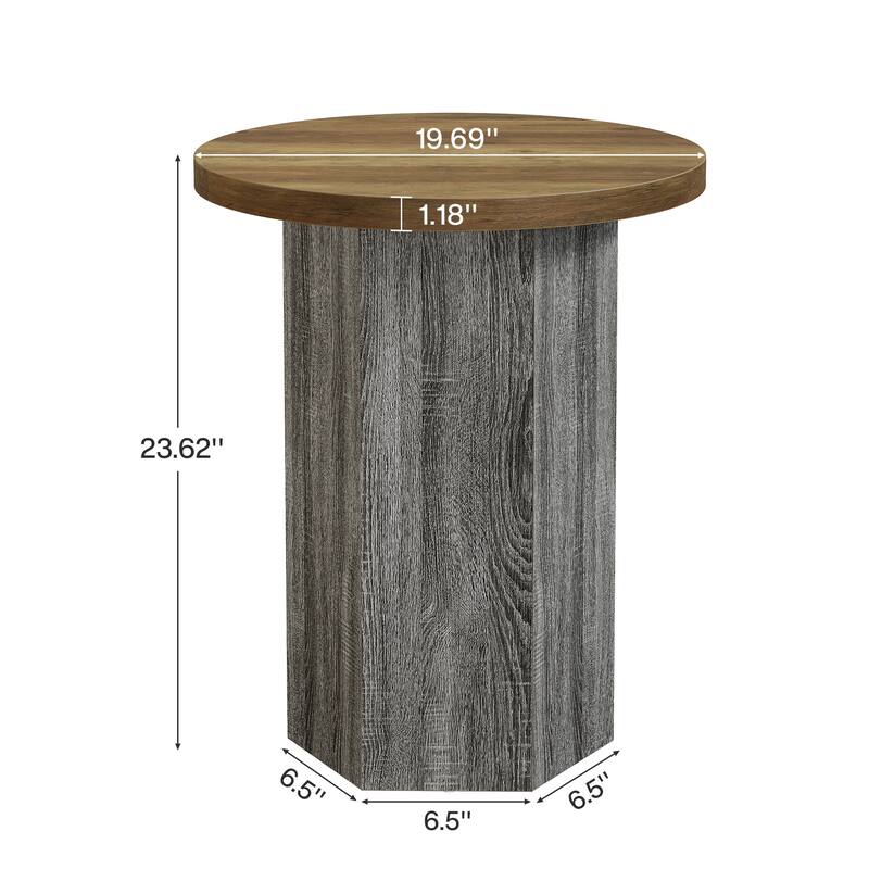 Round End Table Side Table with Pedestal for Sofa Couch Living Room