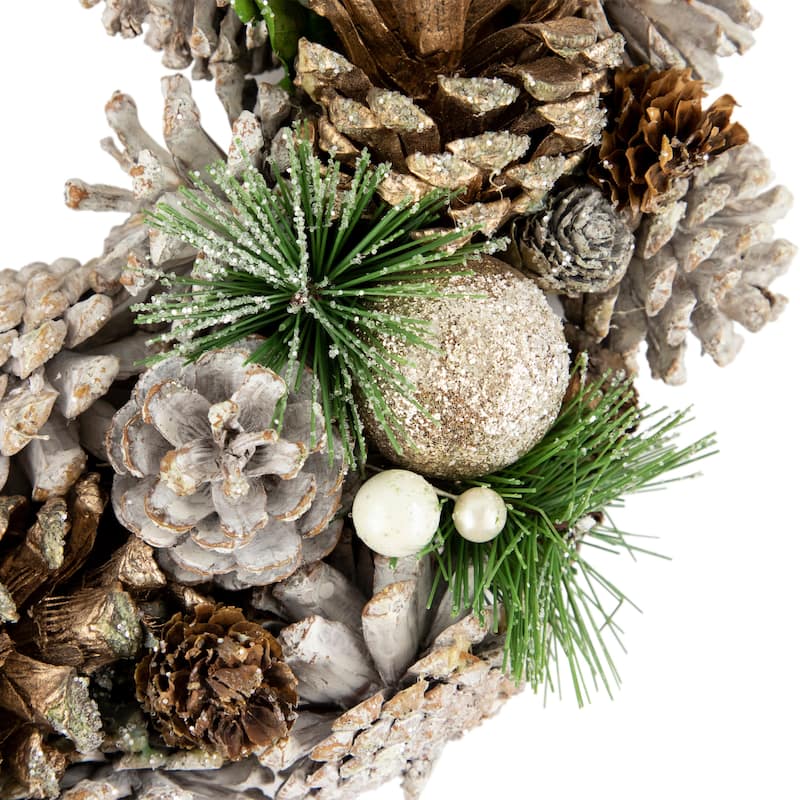Green Pine Needle Pinecone Artificial Christmas Wreath, 13.5", Unlit