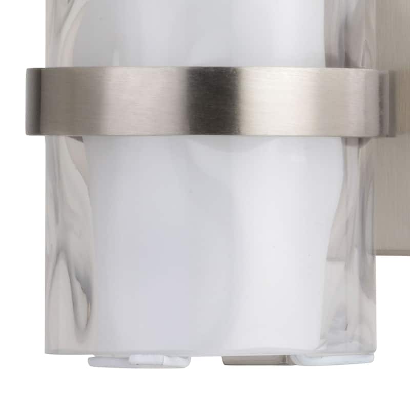 Vilo 1-Light 4.25 in. W Satin Nickel Bathroom Vanity Lighting Fixture, Clear Water and White Frosted Glass, Wall Mount Sconce