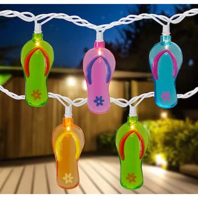 10 Summer Flip Flop String Christmas Light Set, 7.25ft White Wire