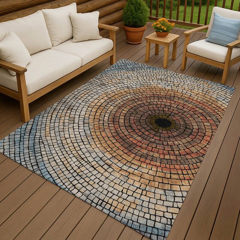 Machine Washable Indoor/ Outdoor Mosaic Rome Chantille Rug