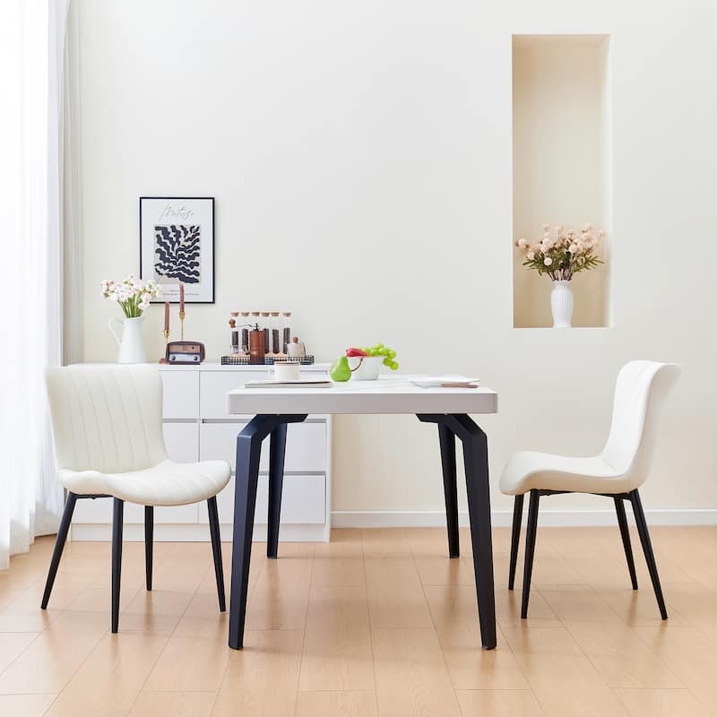 Leather Dining Chair Side Chair Vanity Chair Vanity Chair Cream White Meeting Room Chair Office Chair with Iron Legs - Black Cream White