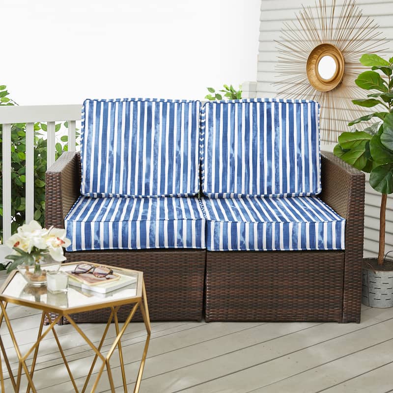 Sorra Home Blue and White Stripe Indoor/Outdoor Deep Seating Loveseat Cushion Set - 27 x 30 x 5 - Nelson Commodore Blue
