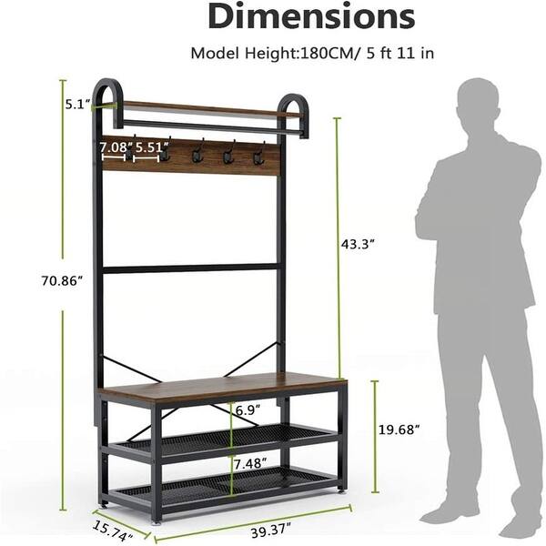 Industrial 4 In 1 Hall Tree With Storage Bench 3 Tier Entryway Bench Vintage Overstock 31306765