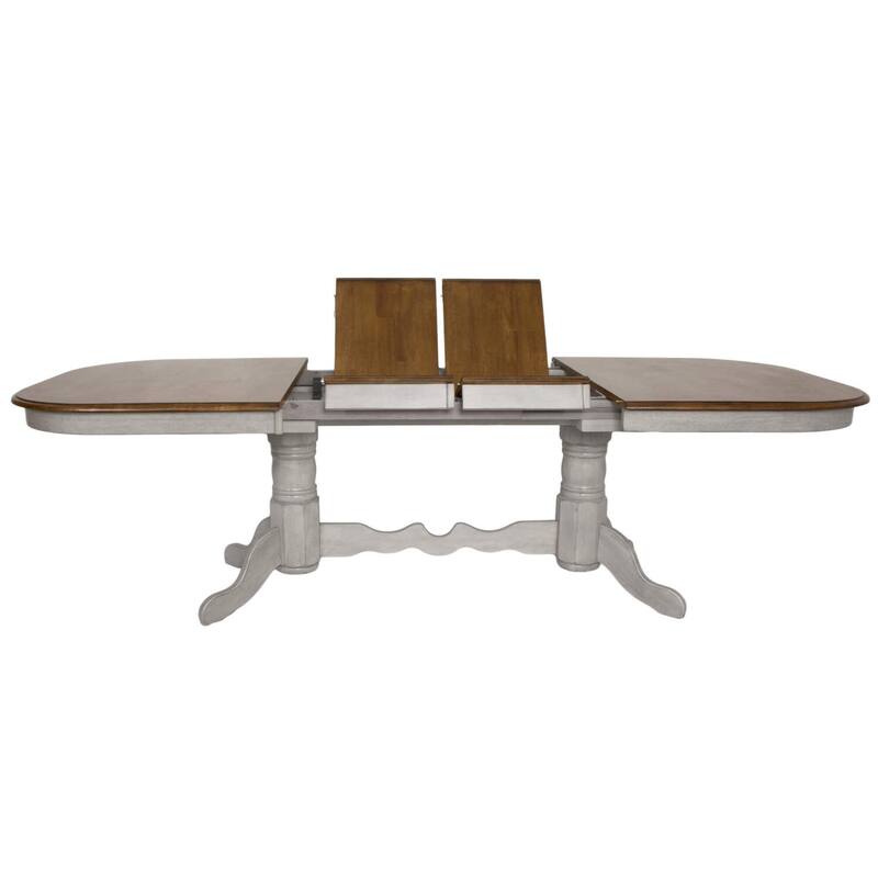 Extendable Dining Table Set - 7 Piece Oval Table with Chairs - Seats 10 - Gray & Brown Wood Finish