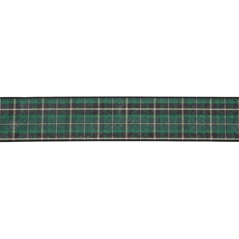 Plaid Wired Craft Christmas Ribbon 2.5" x 10 Yards - 2.5" x 10 - Green and Black