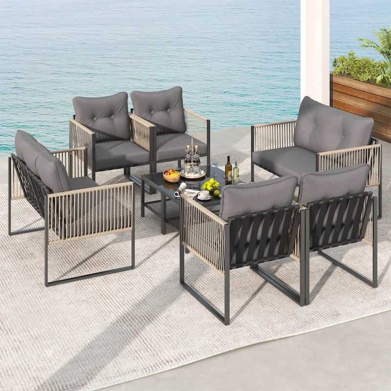 4/8 PCS Patio Furniture Set Outdoor PE Rattan Conversation Sofa Set