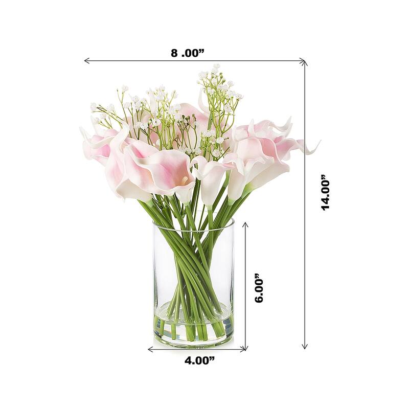 Enova Home 18 Mixed Artificial Real Touch Lily Flower Arrangement in Clear Glass Vase with Faux Water for Home Wedding