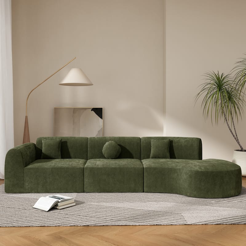 Roomfitters 140" Modern Curved Sectional Sofa with Chaise, High-Density Cushions, 3-Piece Set