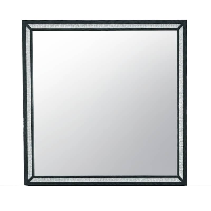 HomeRoots 37" Black Faux Crystal And Wood Dresser Mount Framed Mirror - 44.09 in. x 37.01 in. x 0.98 in.