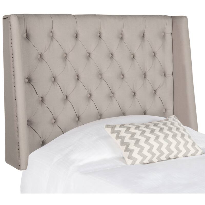 SAFAVIEH Shandra Taupe Linen Upholstered Tufted Wingback Headboard (Full) - Taupe - Twin