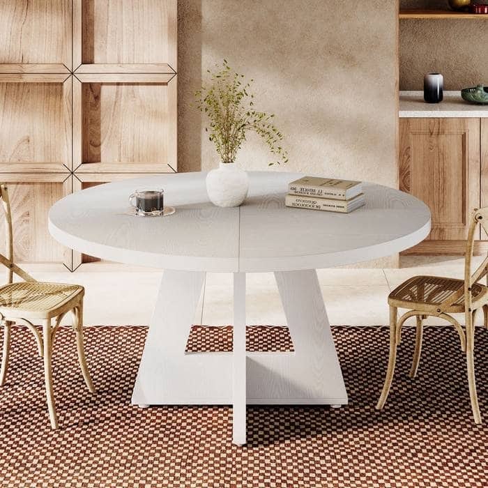 Farmhouse Retro Oak Round 47 Inch Wooden Kitchen Dining Table for 4 People - 47.25"D x 47.25"W x 29.5"H