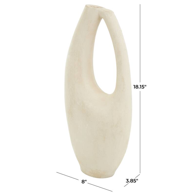 Beige Paper Mache Abstract Curved Vase with Handle
