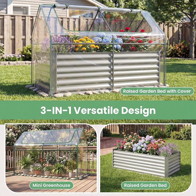 Gymax Raised Garden Bed w/ Cover 68'' x 33'' x 21'' Planter Box w/