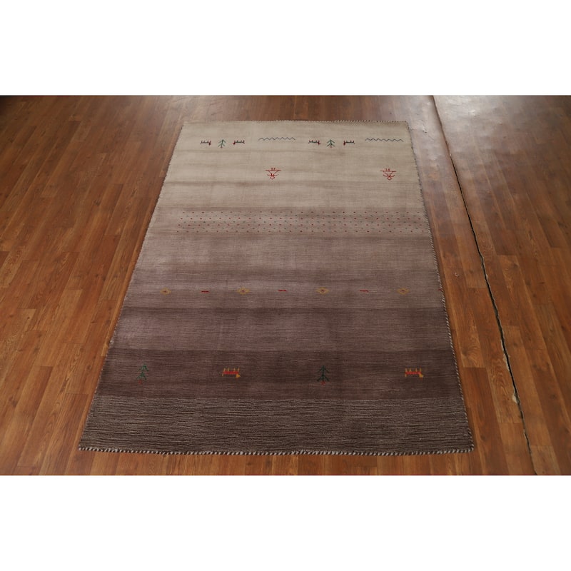 Brown Tribal Gabbeh Indian Rug Hand-Knotted Wool Carpet - 4'2" x 5'10"