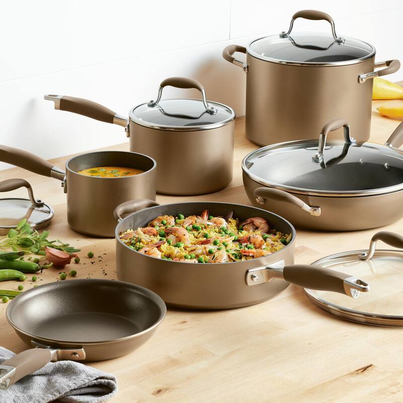 Anolon Advanced Home Hard-Anodized Nonstick Cookware Set, 11-Piece, Bronze
