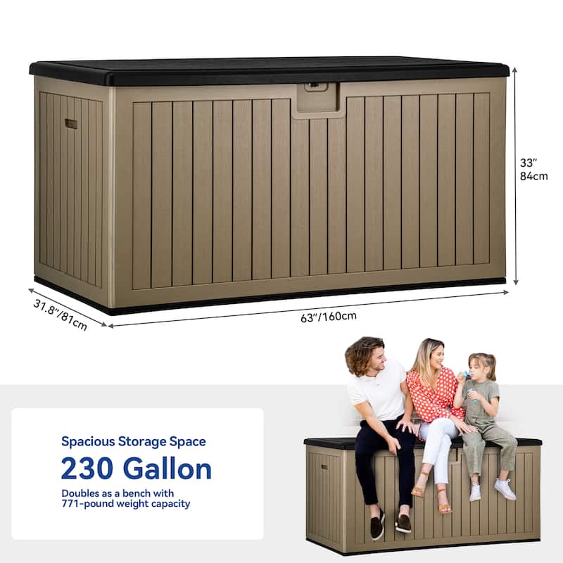 180-230 Gallon Outdoor Storage Waterproof Deck Box