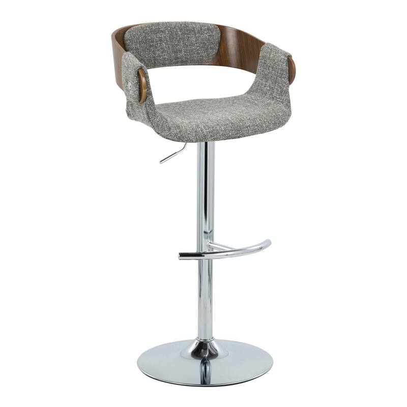 Carson Carrington Gavle Adjustable Bar Stool with Rounded T Footrest (Set of 2) - Grey Fabric/Walnut/Chrome
