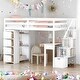 preview thumbnail 1 of 18, Twin size Loft Bed with Storage Drawers ,Desk and Stairs, Wooden Loft Bed with Shelves, No box spring required- White White