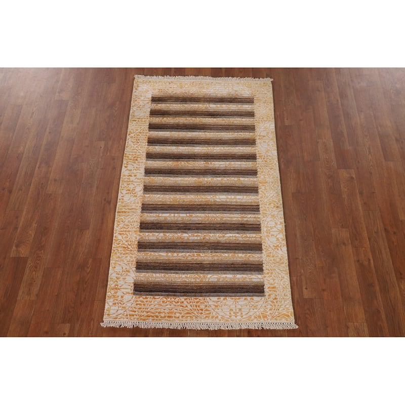 Striped / Abstract Oriental Accent Rug Handmade Wool Carpet - 2'9"x 4'9"