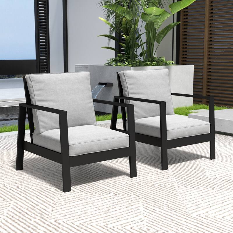 Patio Aluminum Chair with Cushions (Set of 2) - Grey