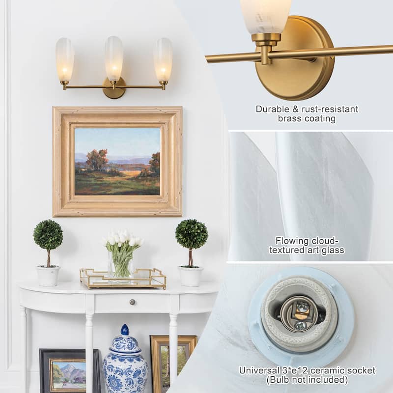 3 Light Gold Bathroom Vanity Light Modern Cloud Glass Shade Hallway - W-21.46 in.