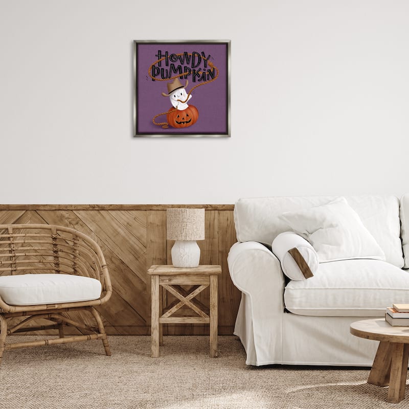 Stupell Howdy Pumpkin Western Ghost Framed Floater Canvas Wall Art Design By Sarah Hickman