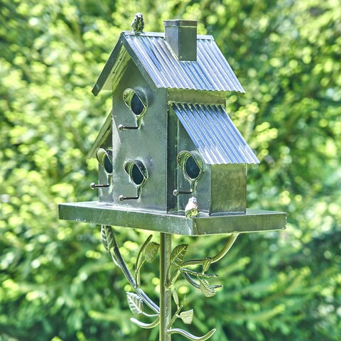76.75" Tall Classic Style Antique Copper Birdhouse Stake with Short Chimney "Newtown"