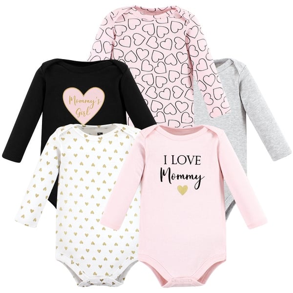 slide 1 of 1, Hudson Baby Infant Girl Cotton Long-Sleeve Bodysuits, Girl Mommy 5-Pack Preemie - Girl Mommy 5-Pack
