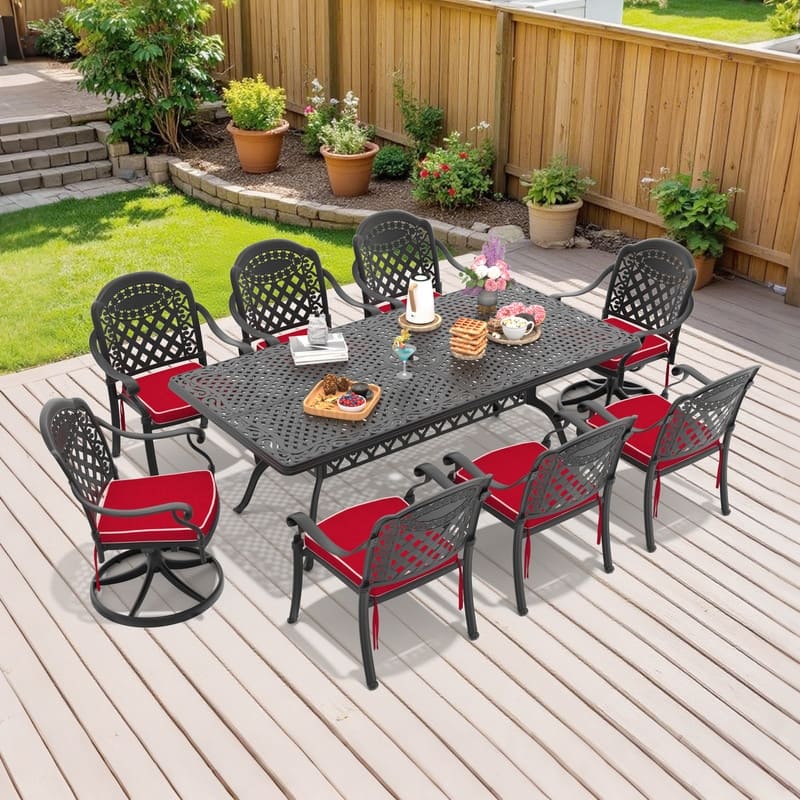 9-Piece Outdoor Dining Set with 1 Table and 8 Chairs, All-Weather Aluminum Outdoor Patio Sets