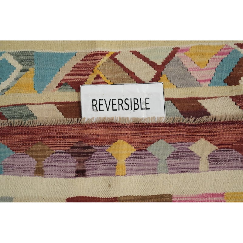 Hand Woven Oriental 100% Wool Carpet Southwestern Tribal Multi-Colored Kilim Area Rug - 9' 8'' X 6' 8''