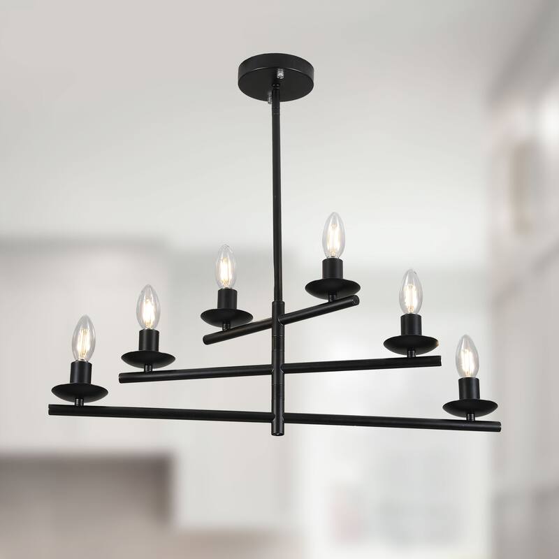 CurveCurio 26" Candle-Shaped Chandelier, 6 Lights Adjustable Light Kit 3 Tier for Living Room, Dinging Room and Kitchen