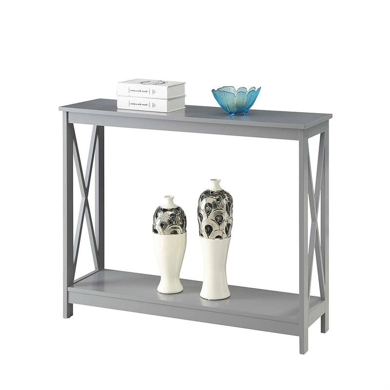 Grey Wood Console Sofa Table with Bottom Storage Shelf - 39.5 x 11.8 x 31.5 inches