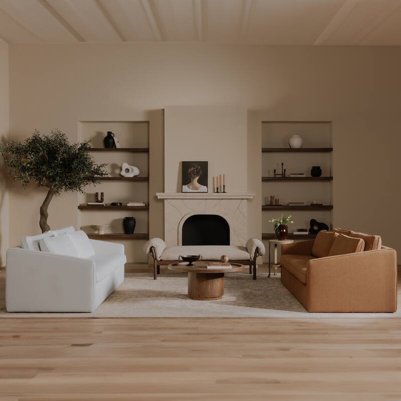 NADAAL STUDIOS Cyris Sofa, Minimalist Silhouette with Layered Back Cushions and Performance Upholstery, Rust