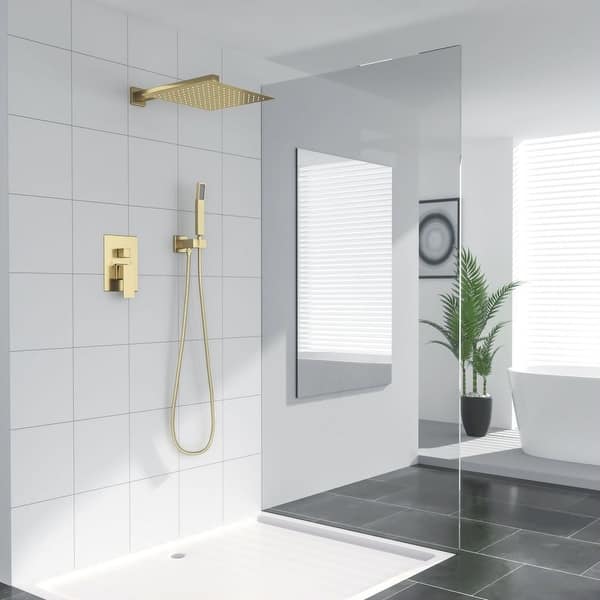 slide 2 of 12, Lordear 12 Inches Shower System Wall Mounted Rainfall Shower Head System Rough-In Valve Body and Trim Included