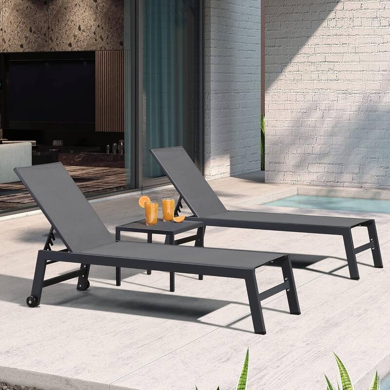 PURPLE LEAF Adjustable Patio Chaise Lounge Set 2 Pieces Lounge Chairs with Wheels and Side Table