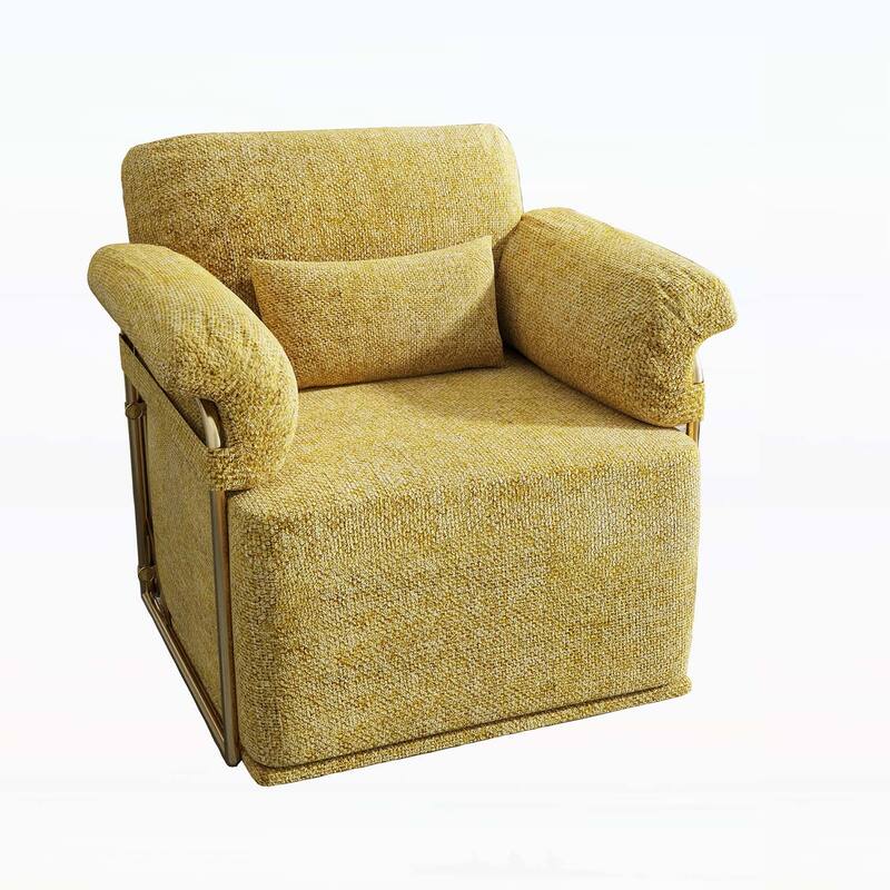 360 Degree Upholstered Armchair with Gold Metal Legs for Comfortable Reading and Relaxation - Yellow