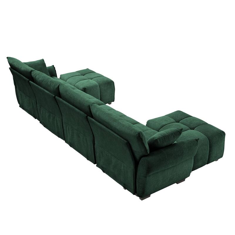 4-Seater U-Shaped Modular Sofa with 2 Ottomans & Pillows