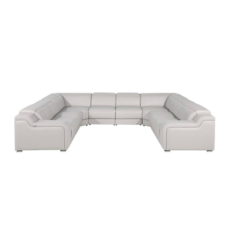 HomeRoots Black Italian Leather Power Reclining U Shaped Eight Piece Corner Sectional With Console