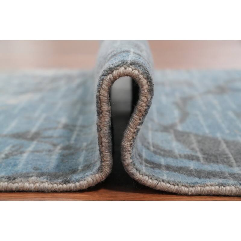 Hand Knotted Oriental Viscose Silk Carpet Modern Abstract Navy Blue & Blues Abstract Runner Rug - 4' 8'' X 2' 4''
