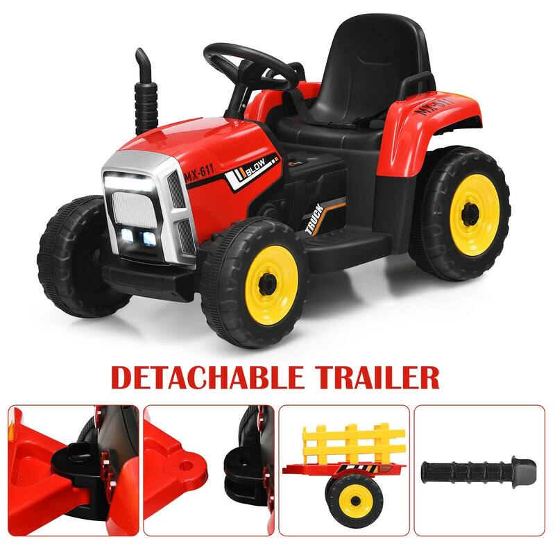12V Rechargeable Battery Kids Ride-On Tractor with Trailer and Parental Remote Safety Belt - 53" x 20" x 20.5"