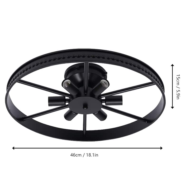 6 Heads Wagon Wheel Flush Mount Light Rustic Black Ceiling Light - 18 inches