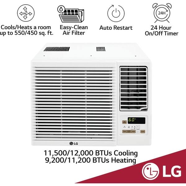 Shop Lg Lw1216hr 12 000 Btu 230v Window Mounted Air Conditioner With 11 200 Btu Supplemental Heat Function White Overstock 11627662