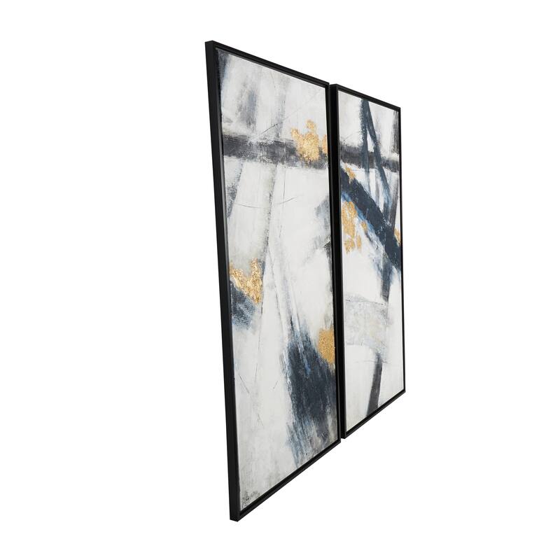 Light Gray Canvas Lines Abstract Framed Wall Art with Gold Foil Accents (Set of 2) - Grey