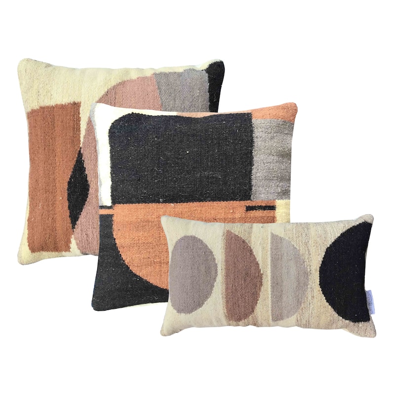 Chelet Handwoven and Hand Tufted Multi Colored Wool 14x24 Kidney Thow Pillow