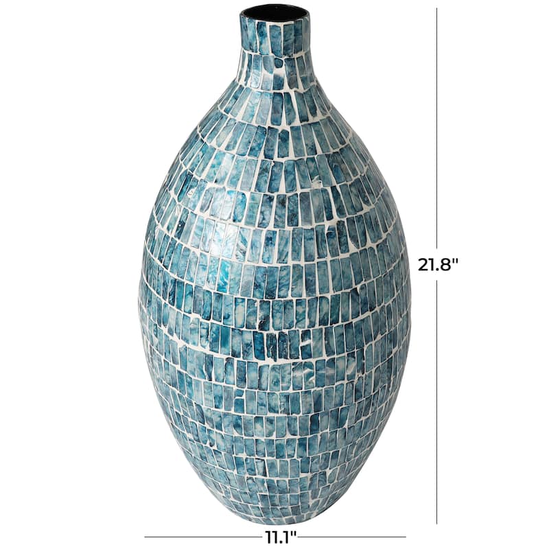 Blue Mother of Pearl Shell Handmade Mosaic Inspired Decorative Vase