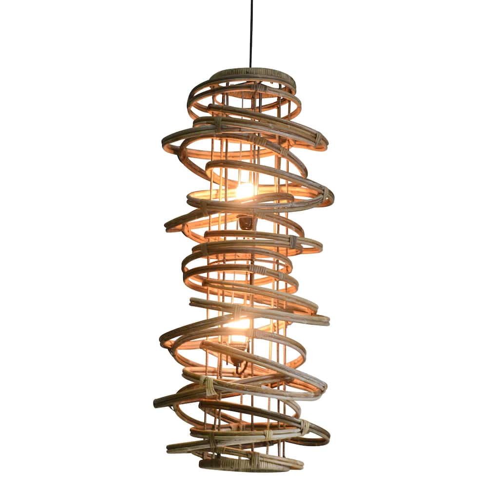 Ralley Iron and Rattan Hanging Pendant Light, Medium Brown