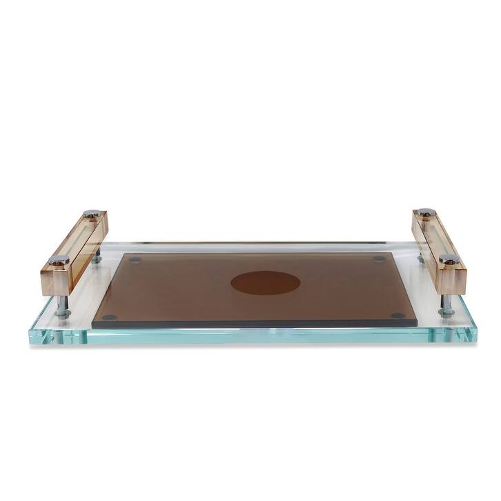 Glass Serving Tray with Amber Handles