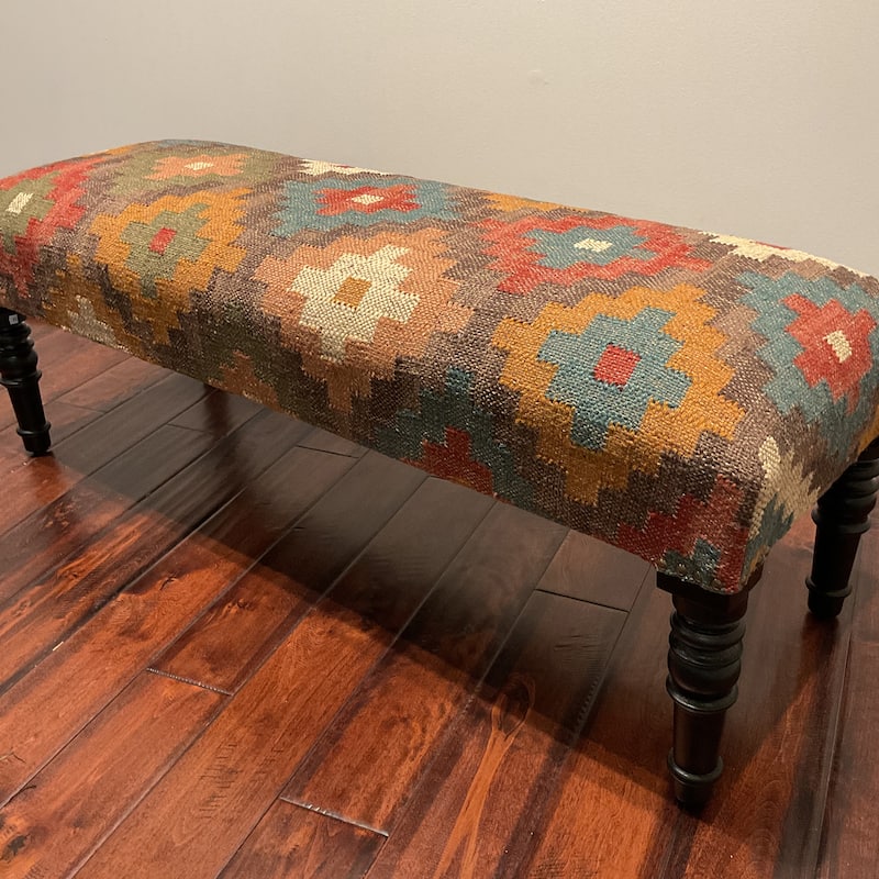 HERAT ORIENTAL Handmade Kilim Upholstered Wooden Bench - 47" x 18" x 16"